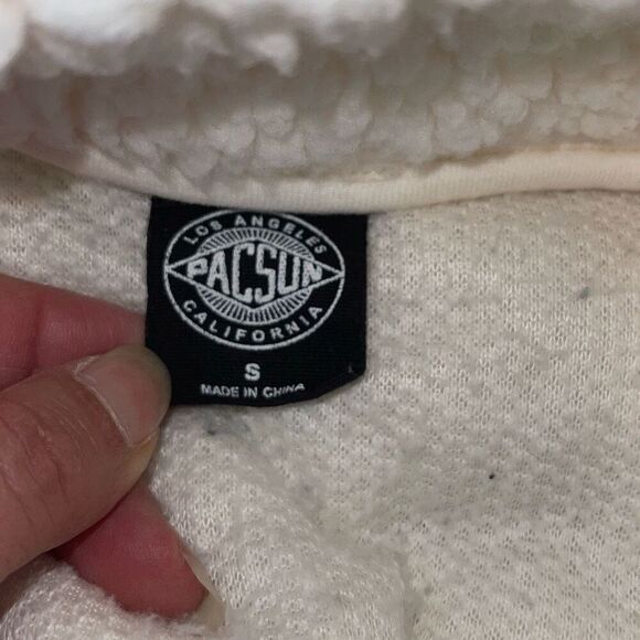 PacSun Womens Midrift Sherpa‎ 1/4 Snap Cropped Pullover Sweater Off White Small - Picture 6 of 9